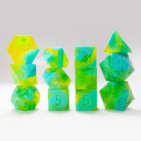 RAW 12pc Green and Light Blue Gummi Polyhedral Dice Set