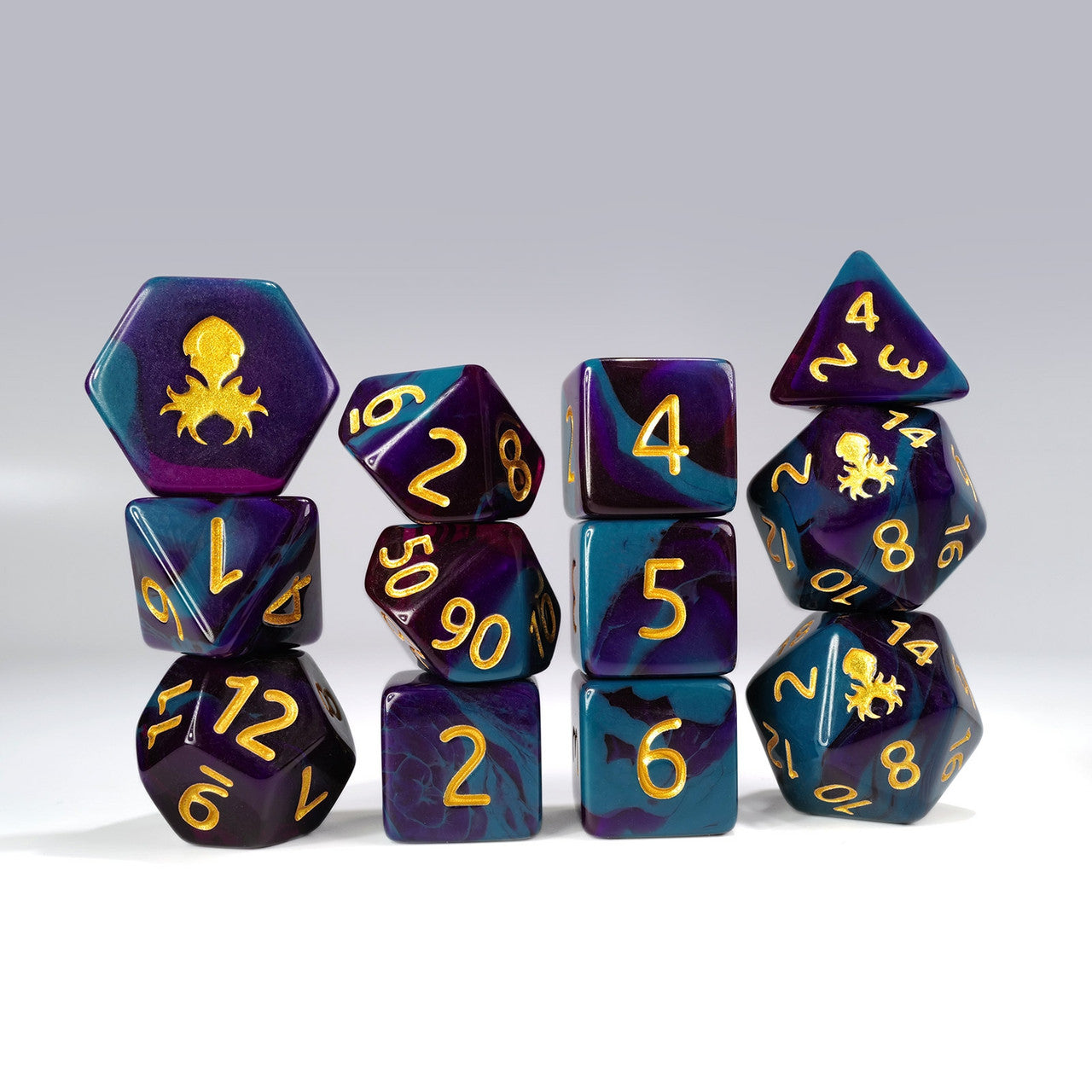 12pc Purple and Blue Gummi Polyhedral Dice Set