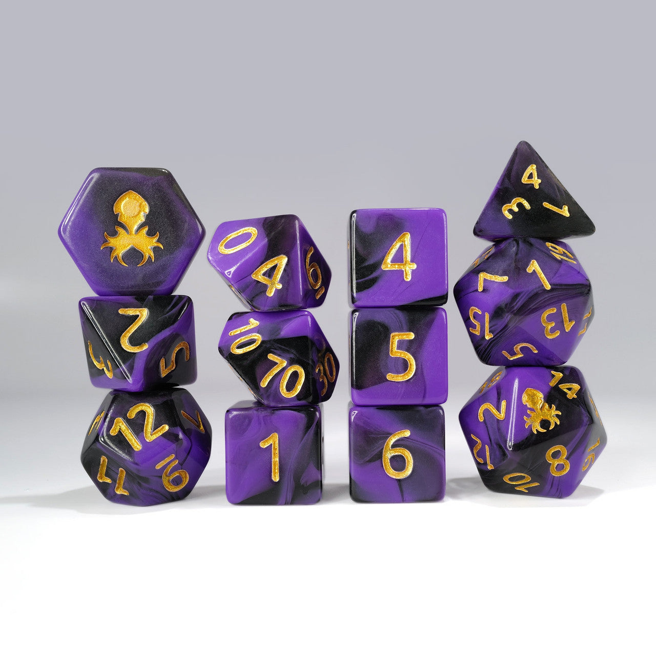 12pc Purple and Black Gummi Polyhedral Dice Set