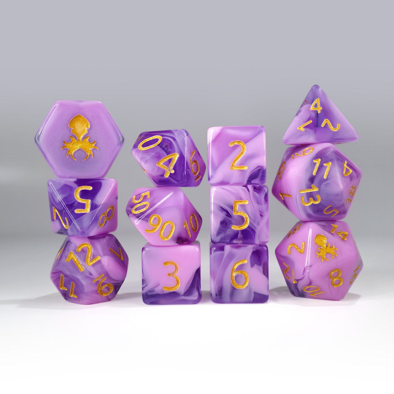 12pc Purple and Pink Gummi Polyhedral Dice Set