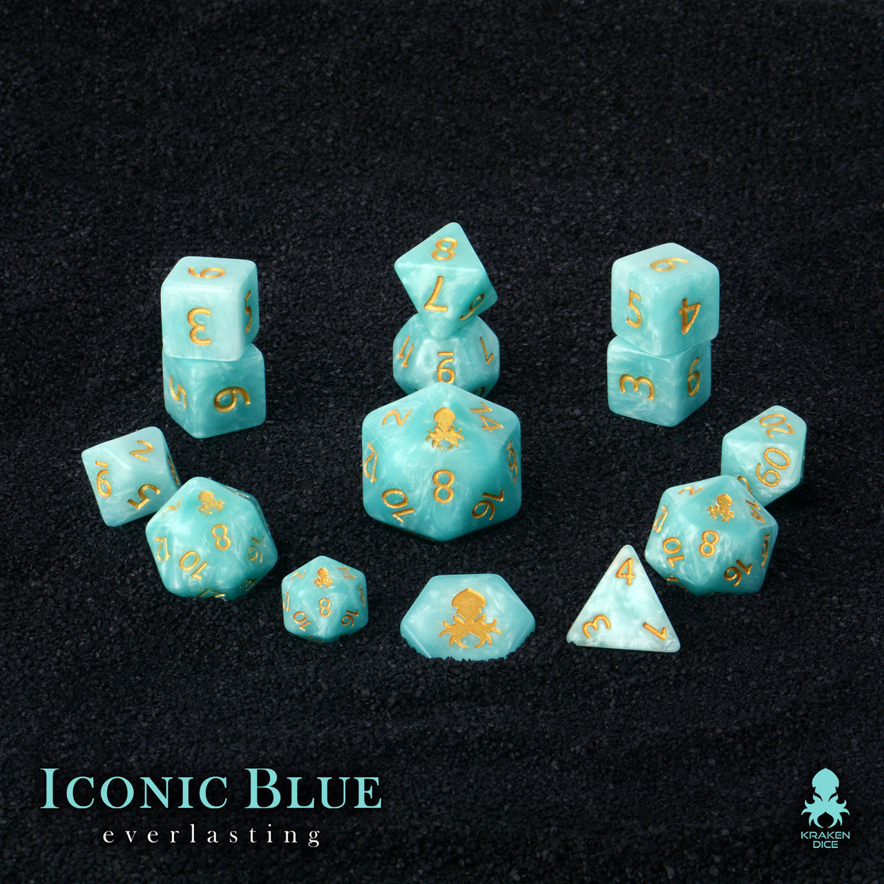 Iconic Blue: Everlasting 14pc Dice Set With Gold Ink
