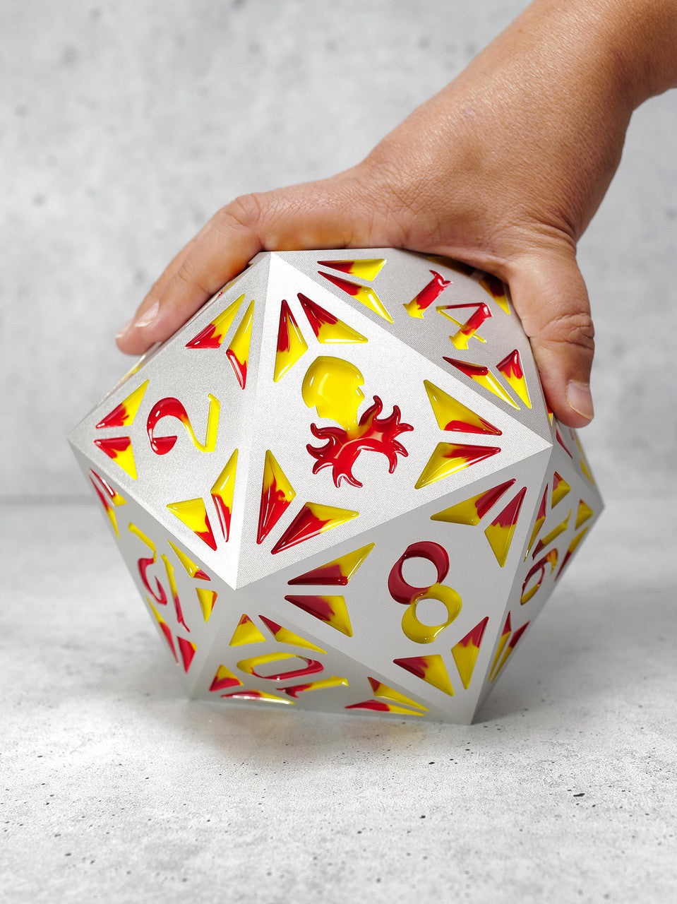 Leviathan Revival Solid Aluminum D20 inked in Red & Yellow