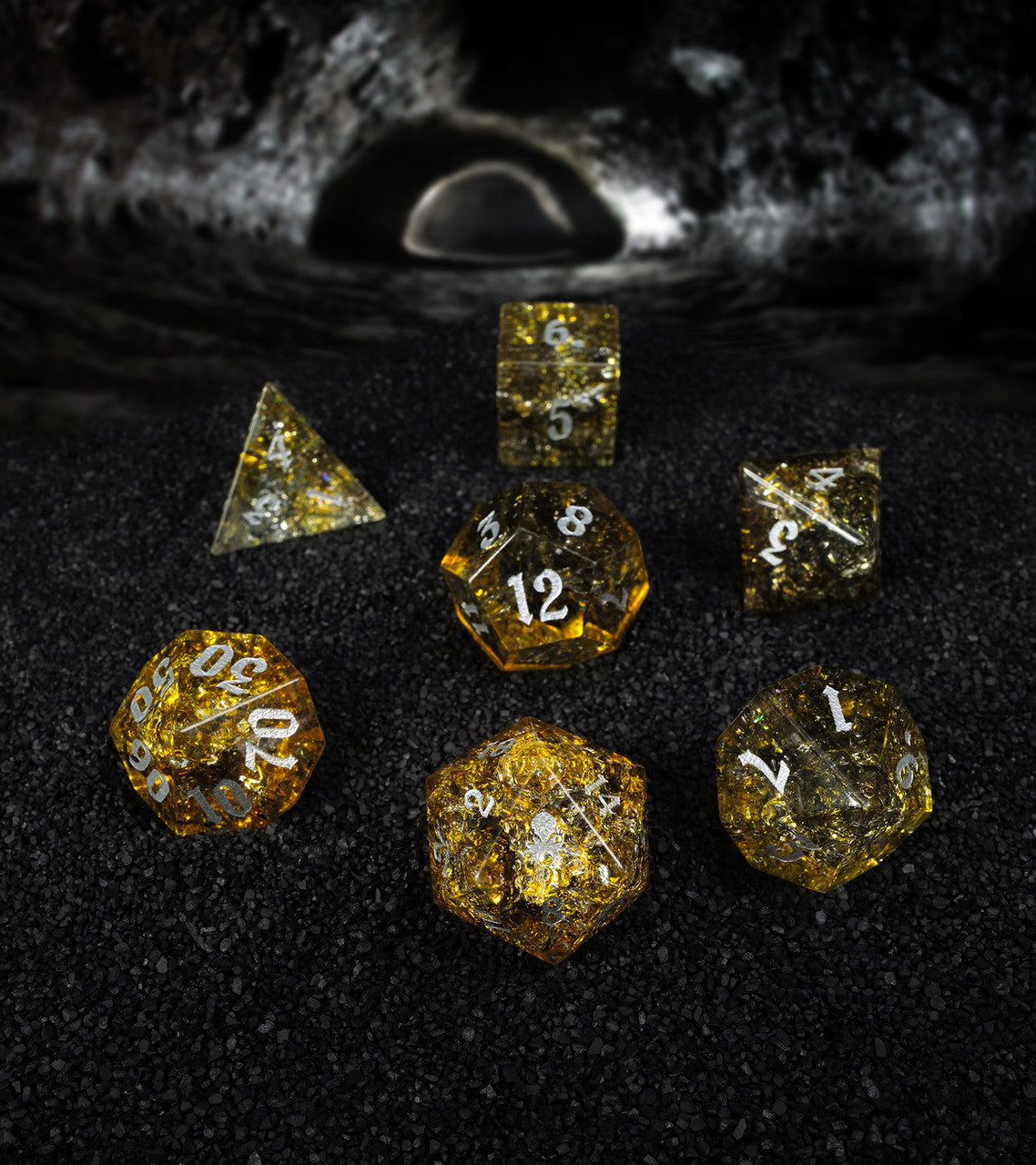 Fragments of Daylight Comet Cracked Glass 7PC Glass Dice Set