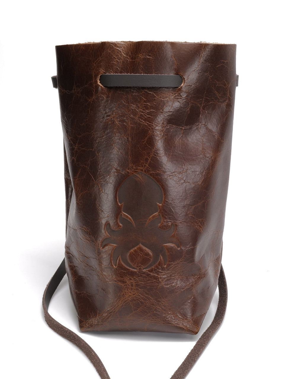 Freestanding Large Dice Bag In Distressed Saddle Brown Leather