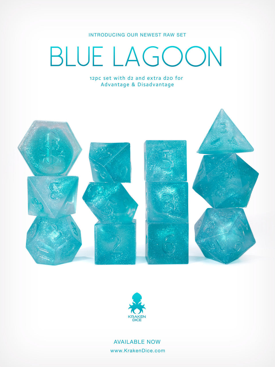 RAW Blue Lagoon 12pc Glitter RPG Dice Set