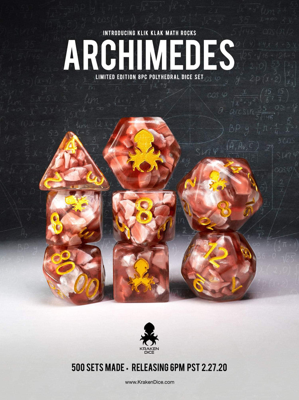 Archimedes:  Klik Klak Math Rocks Limited Edition 8pc Polyhedral Dice Set