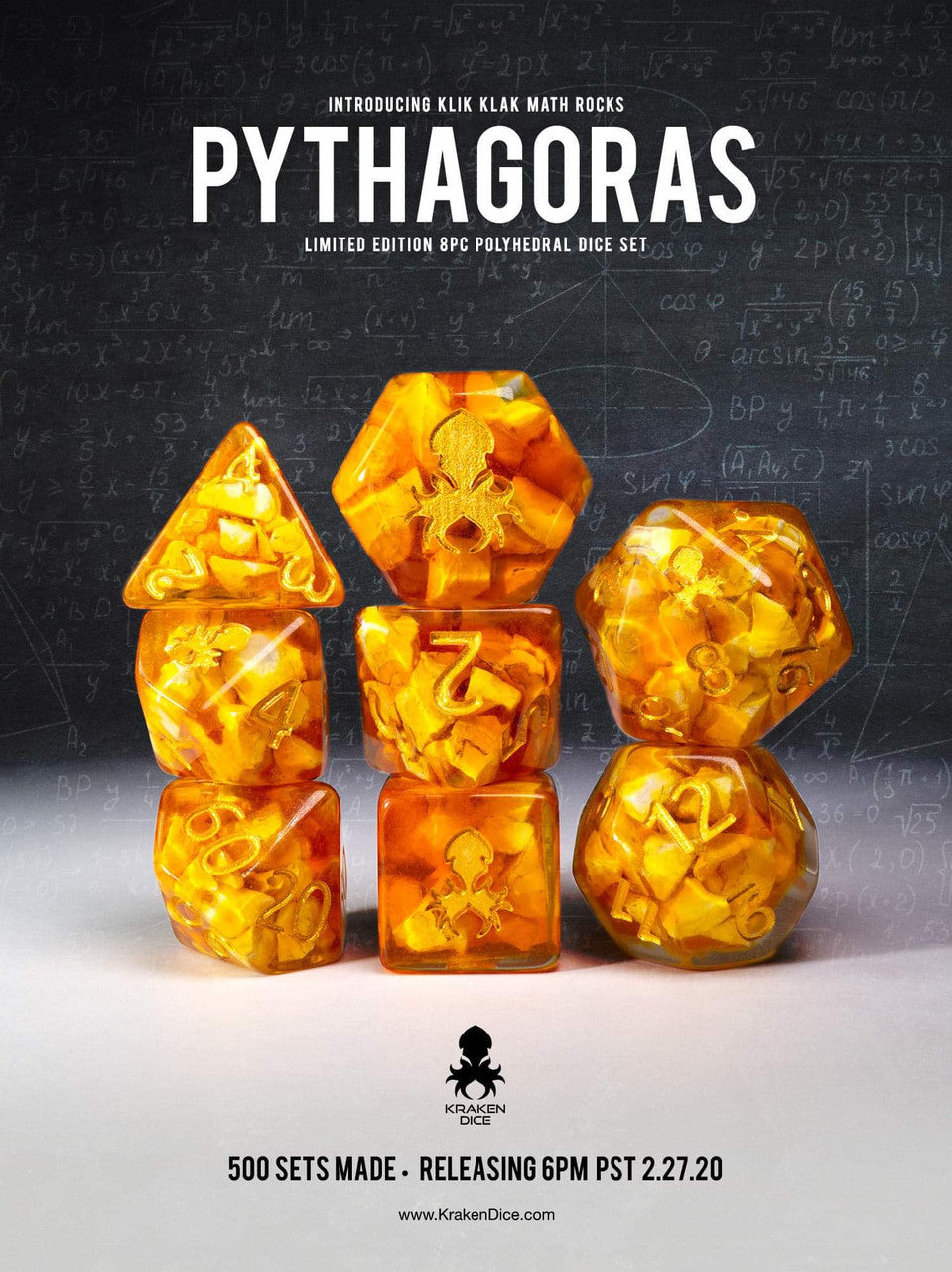 Pythagoras: Klik Klak Math Rocks Limited Edition 8pc Polyhedral Dice Set