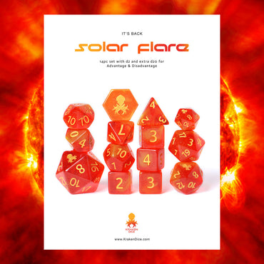 Solar Flare 14pc DnD Dice Set With Kraken Logo