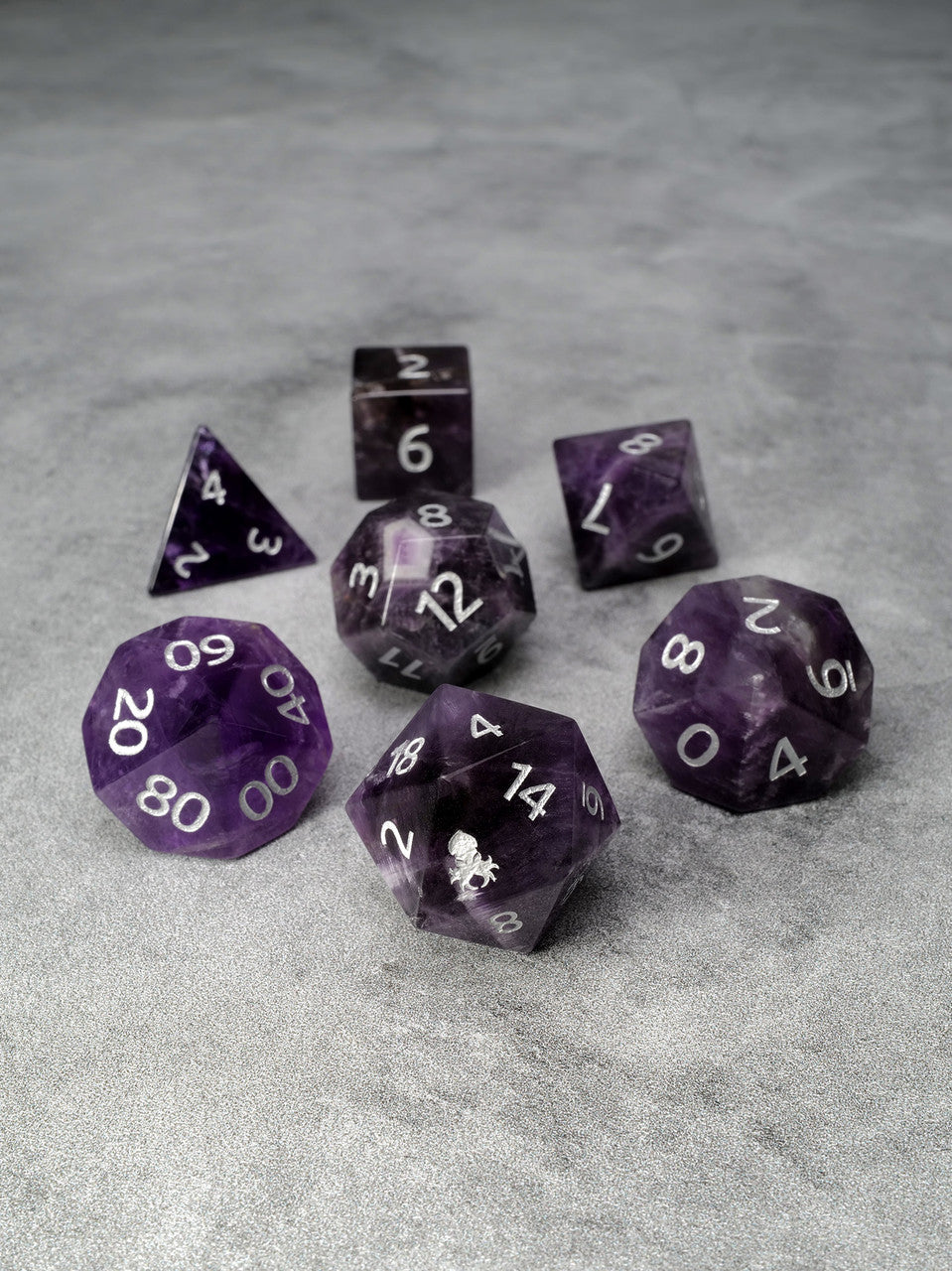 Amethyst Glass Semiprecious Gemstone Dice Set Kraken Dice