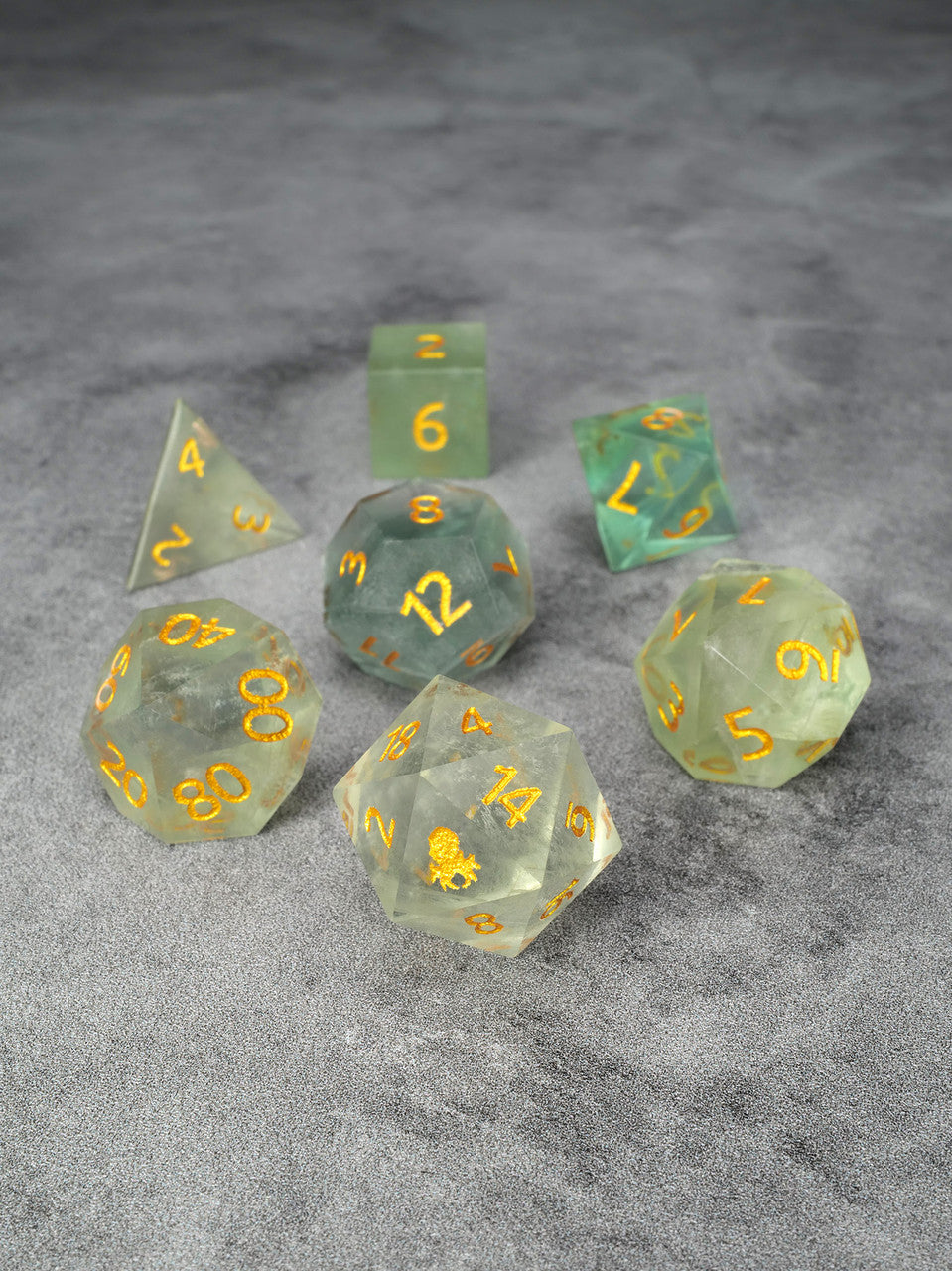 Green Fluorite Glass Semi-precious Gemstone Dice Set