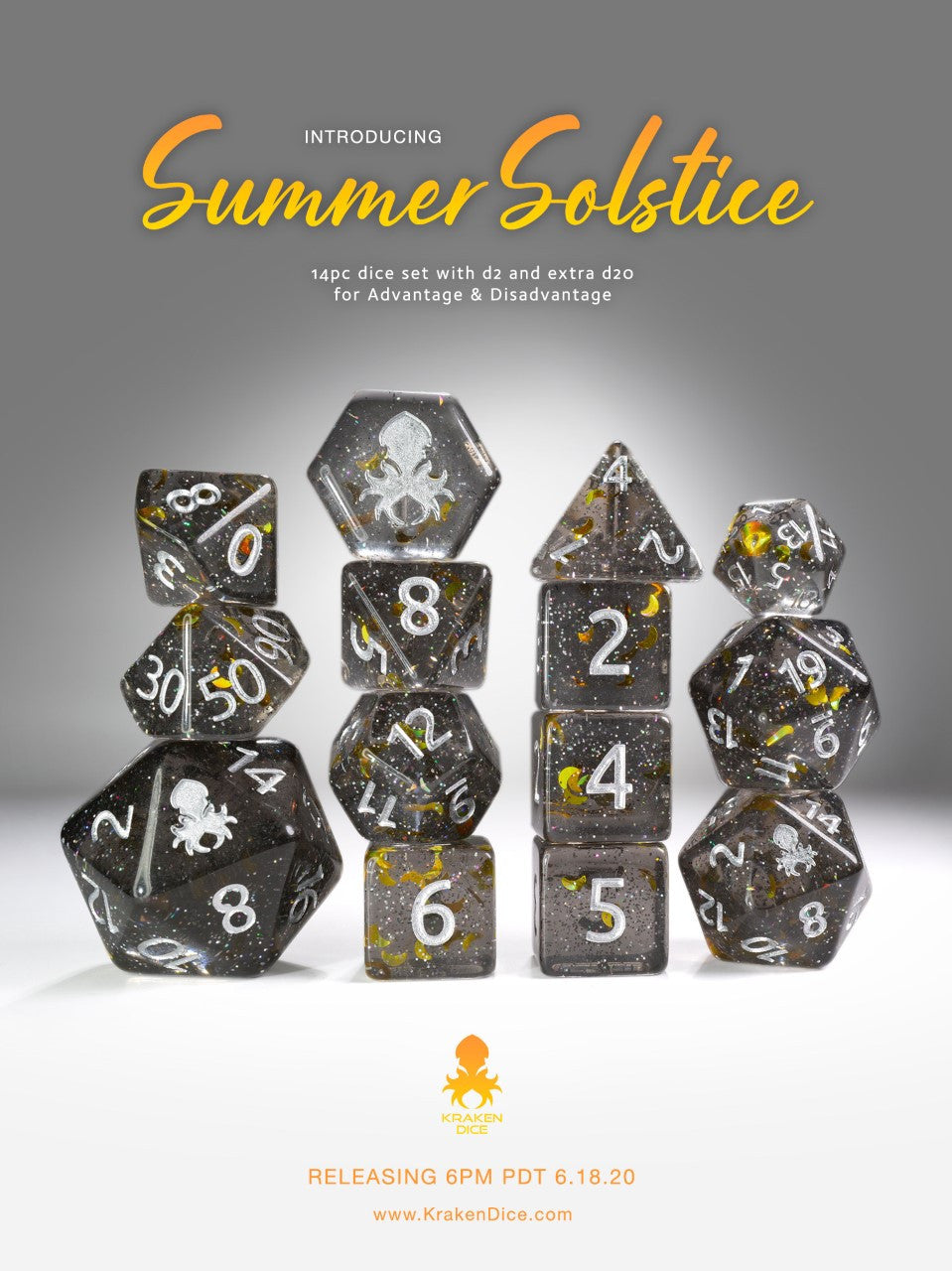 Summer Solstice 14pc Silver Ink Dice Set